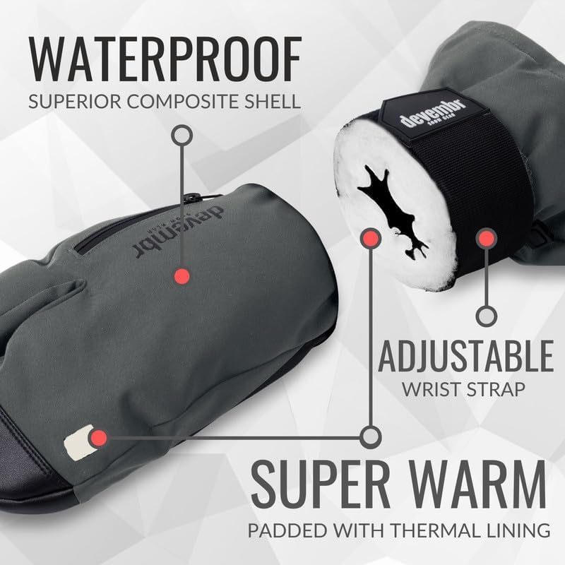 devembr 3-Finger-Skihandschuhe mit Handgelenkschutz, Warme Snowboardhandschuhe für Herren und Damen