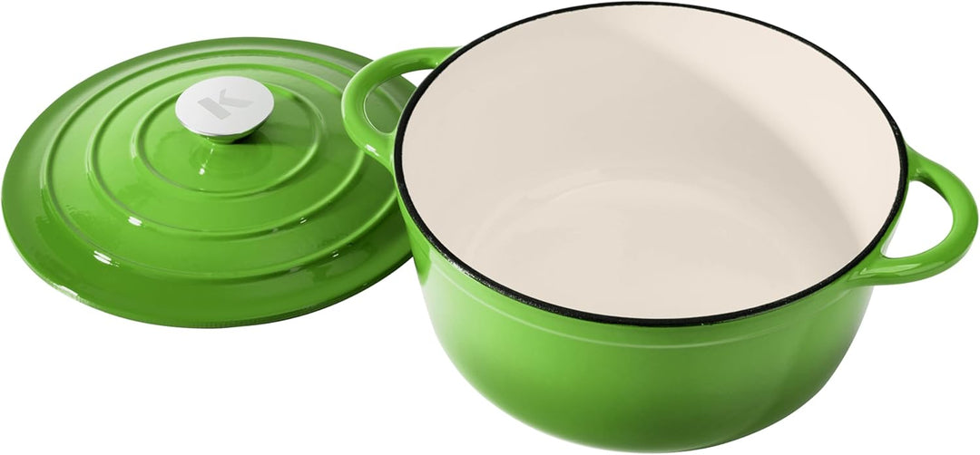 KLAMER Gusseisen Bräter 5 L, Gusseisen-Topf 25 cm backofengeeignet, Emaille Schmortopf mit Deckel, P