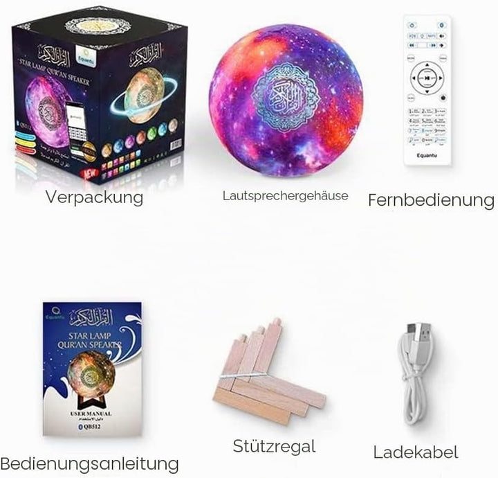 OBEST Quran Lautsprecher Koran, 3D Mondlampe, muslimischer Bluetooth-Player, mit 7 Farben, Touch-Far