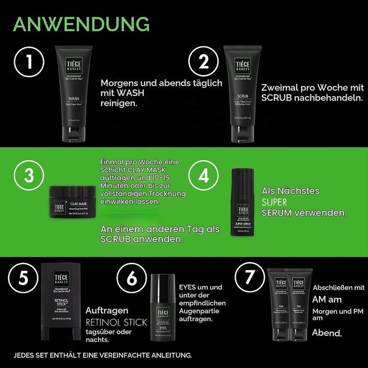 Tiege Hanley Hautpflege-Set für Herren, Verjüngungsroutine (Systemstufe 5) – Gesichtswäsche, Peeling