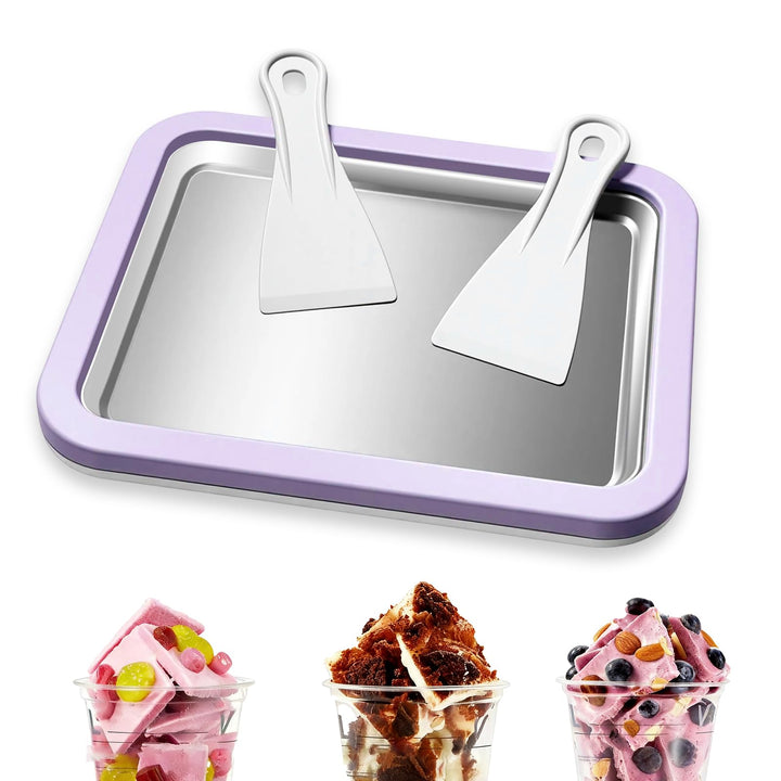 Eisplatte Lila, Rolled Ice Cream Maker mit 2 Spateln, DIY Set für Zuhause, Lila