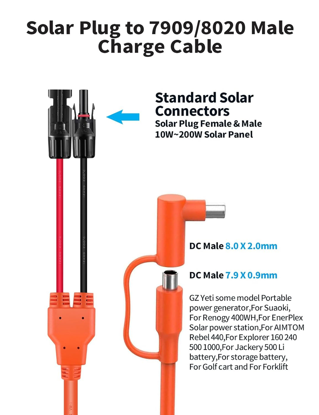 Tonton Solarstecker auf DC 8mm und DC 8020, 2 Meter Solarzellen Stecker und Buchse auf DC7909 DC8020