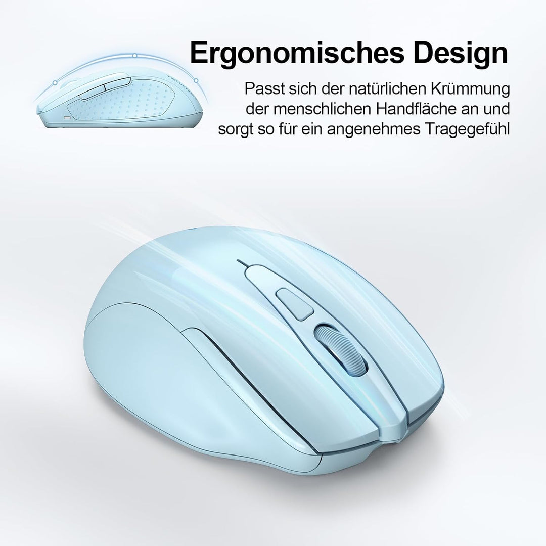 TECKNET Bluetooth Maus, Wiederaufladbare Maus Kabellos(DREI Modi: BT 5.0/3.0 + 2.4G), 4800 DPI, Ergo
