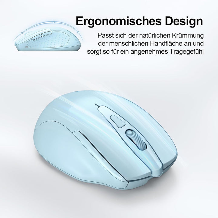 TECKNET Bluetooth Maus, Wiederaufladbare Maus Kabellos(DREI Modi: BT 5.0/3.0 + 2.4G), 4800 DPI, Ergo