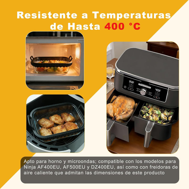 2 Stück Auflaufform Airfryer Zubehör für Ninja AF400EU/AF500EU/DZ400EU, Glas Airfryer Zubehör mit Si