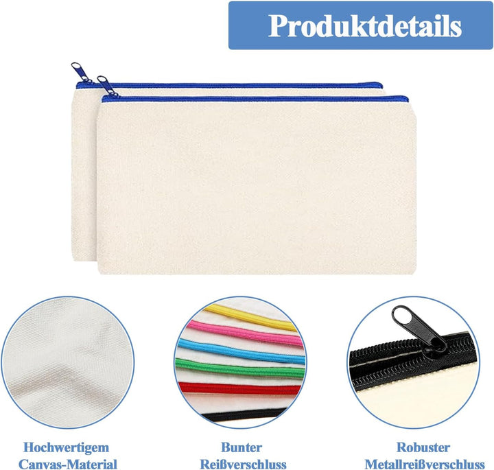 24 Stück DIY Blanko Stoffbeutel, Stoff Federmäppchen zum Bemalen, Bunt Stoffbeutel Zum Bemalen, 12 x