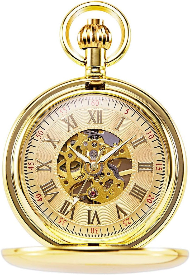 TREEWETO Men's Pocket Watches Smooth Golden/Silver Antique Mechanical Pocket Watch for Men Women wit