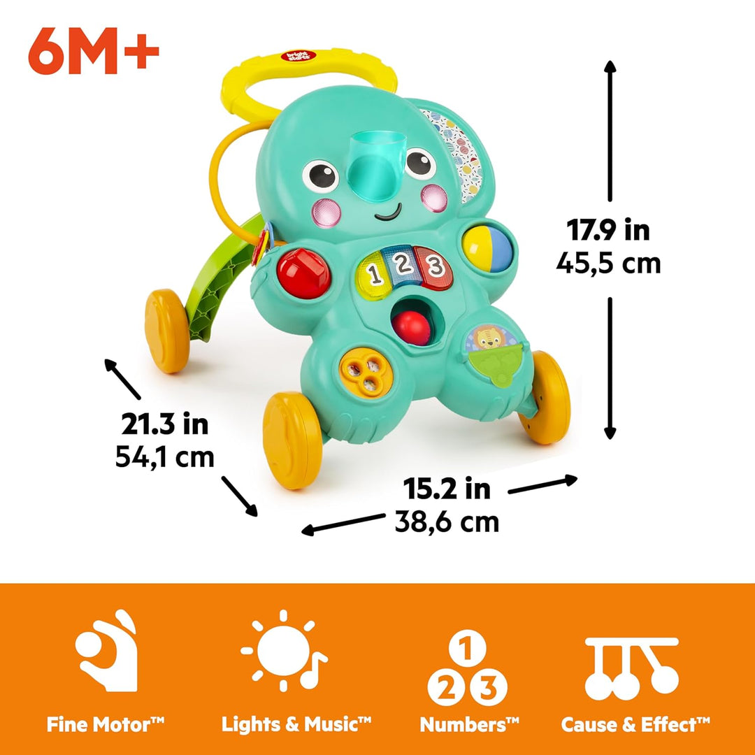 Bright Starts, Rollator für die ersten Schritte, 2 in 1 mit Stroll 'n Roll Ball, Elefant mit Lichter