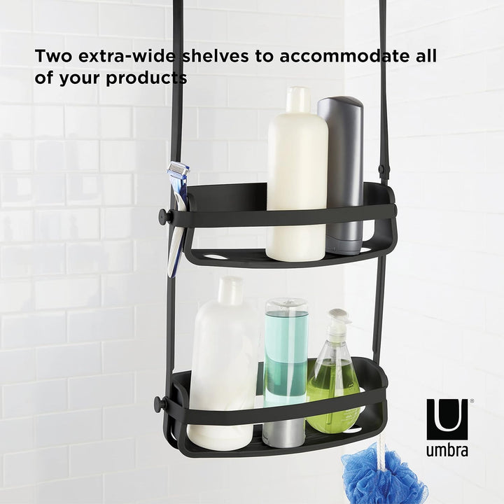 Umbra Flex Duschablage, Duschregal, Duschcaddy, Duschdiener, Schwarz Schwarz Duschablage mit 2 Fäche