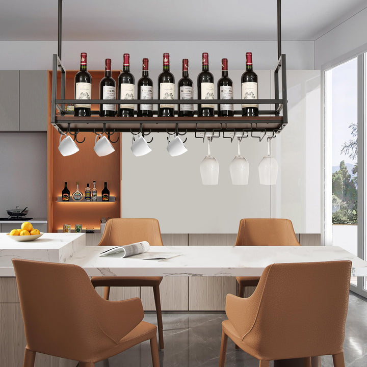 [en.casa] Weinregal Borejle 100 x 30 x 65 cm Schwarz/Walnussoptik, 100 x 30 x 65 cm