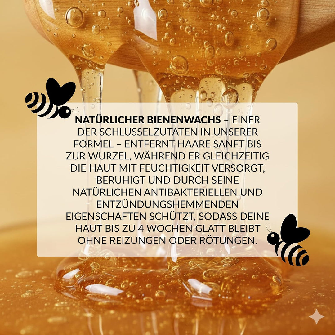 Fleeky Waxing Set 400 g Wachsperlen aus Bienenwachs &amp; 60 Holzspatel S, M, L – Warmwachs Haarentfernu