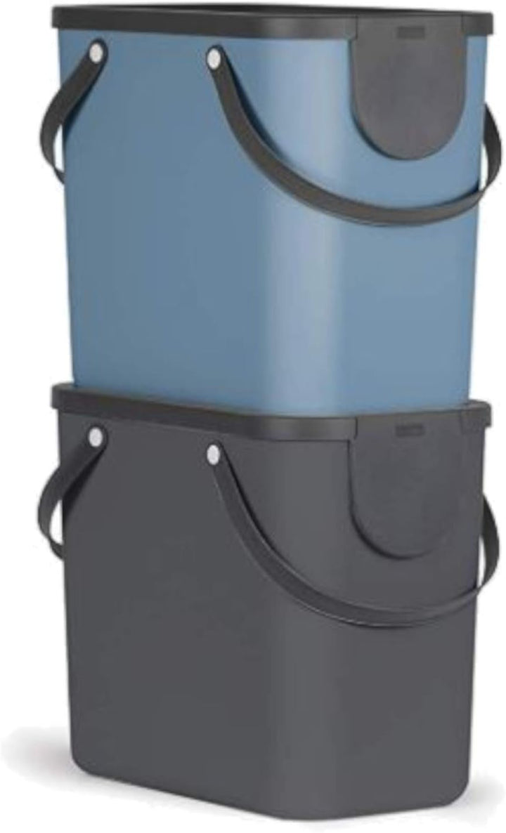 2er-Set Mülltrennungssystem 25l für die Küche Anthrazit/Blau 25