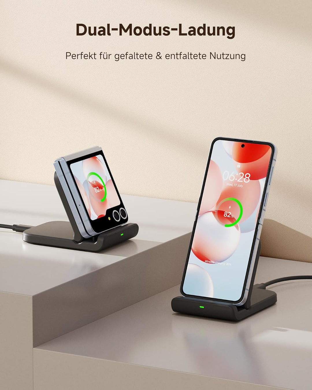 SwanScout Faltbare Induktive Ladestation für Samsung Galaxy Z Flip 7/7 FE 6/5/4/3 &amp; Moto Razr 60/50/