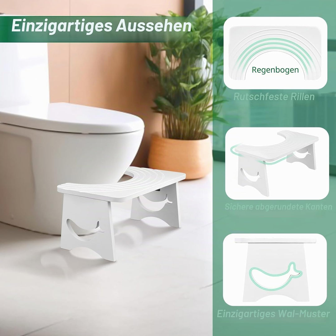 Klappbarer Toilettenhocker Erwachsene aus Bambus, 17.5cm Whale Design Toilettenhocker Klappbar für V