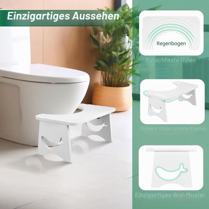 Klappbarer Toilettenhocker Erwachsene aus Bambus, 17.5cm Whale Design Toilettenhocker Klappbar für V