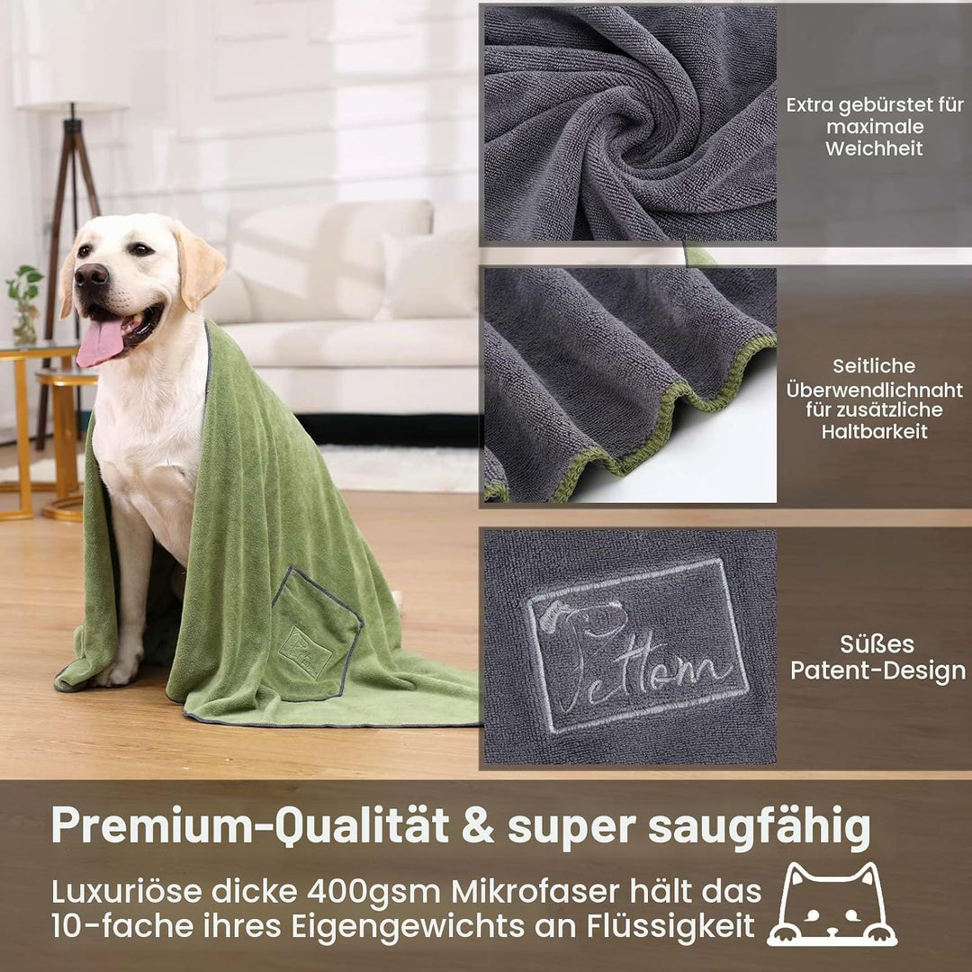 PETTOM 2er Set Hundehandtuch, Hundehandtuch Extra Saugfähig, Handtuch Hund Mikrofaser Schnell Trockn