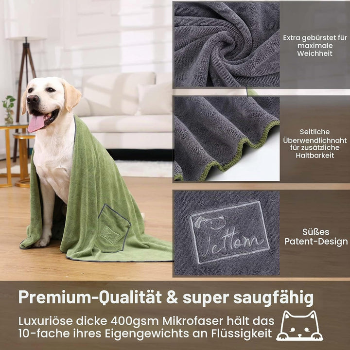 PETTOM 2er Set Hundehandtuch, Hundehandtuch Extra Saugfähig, Handtuch Hund Mikrofaser Schnell Trockn