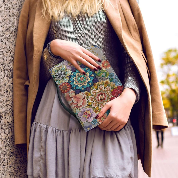 Kuiaobaty Bright Flowers PU Leder Bibeltasche mit Taschen, bunte Blumen-Buchhüllen mit Reissverschlu