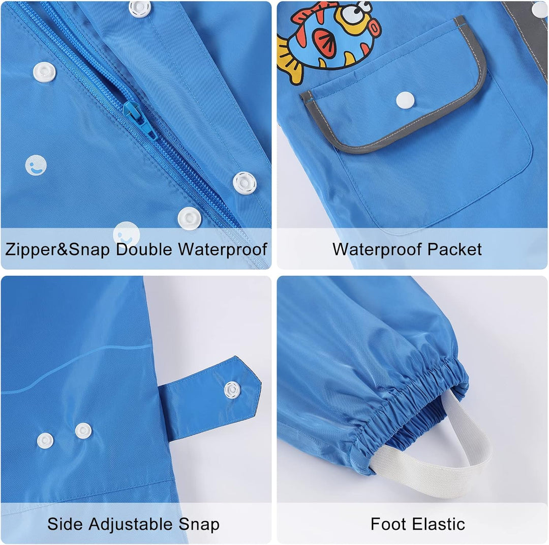 Kinder Regenanzug - Jungen Mädchen Regenmantel Wasserdichter Regenponcho Niedlicher Cartoon-Muster R