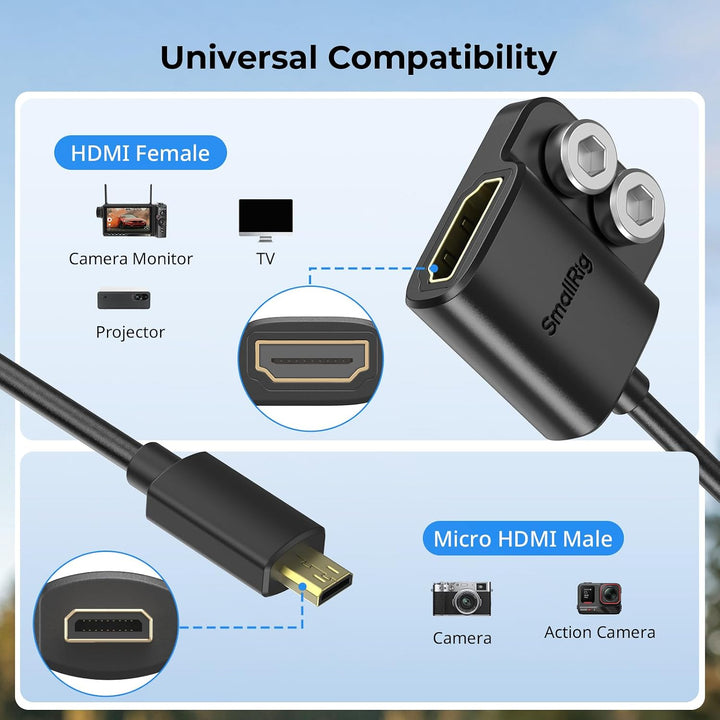SMALLRIG Datenkabel Ultra-Slim 4K 60Hz Micro-HDMI auf Full-Size HDMI Adapterkabel mit zwei 1/4"-20 S