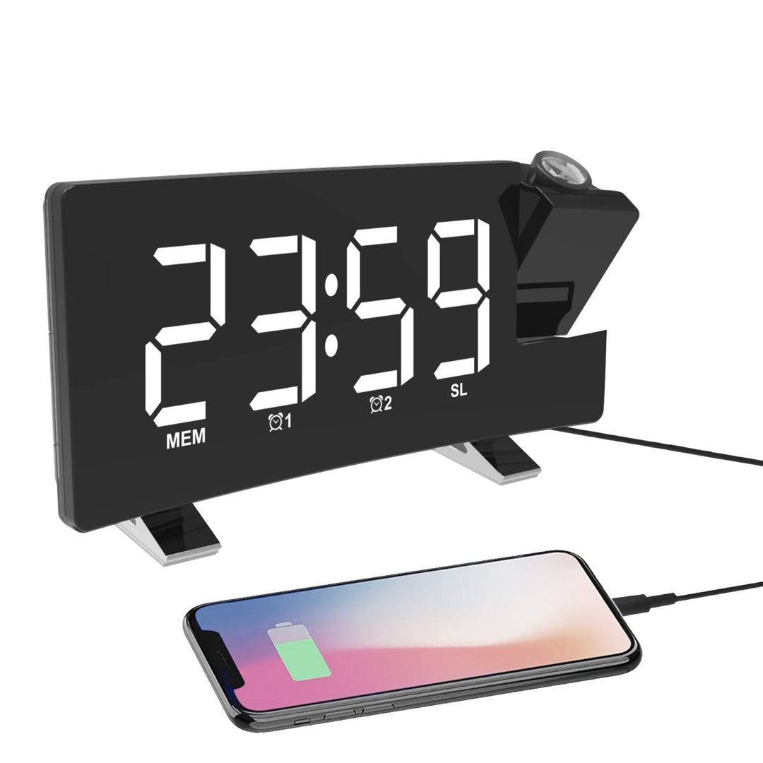 ThreeH Digitaler Projektionswecker UKW-Radiouhr mit USB-Ladegerät 2 Weckereinstellung 5'' grosses Di