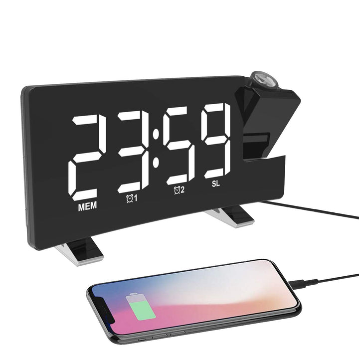 ThreeH Digitaler Projektionswecker UKW-Radiouhr mit USB-Ladegerät 2 Weckereinstellung 5'' grosses Di