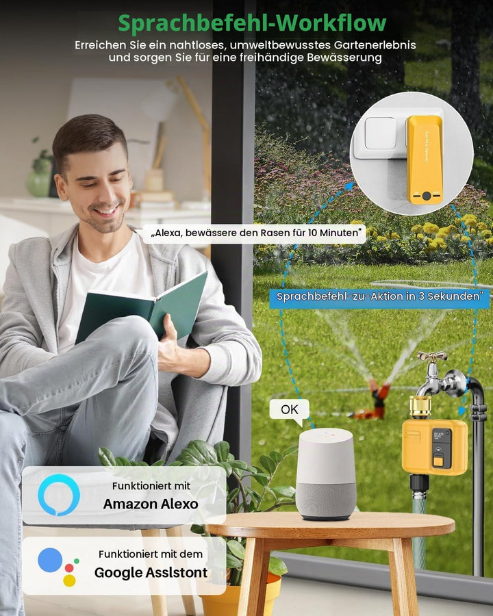 Smart Bewässerungscomputer WLAN mit 1 Zonen Ausgängen und 5 Programme Bewässerungssystem mit Regenve