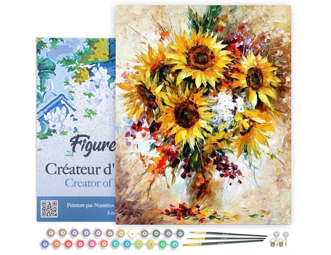 Figured'Art Malen Nach Zahlen Erwachsene Mit Rahmen Schöne Sonnenblumen - Paint by Numbers Basteln D