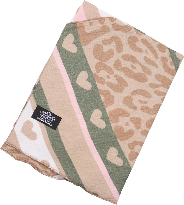 Damen Musselin Halstuch Made in Italy mit Leo Love Herz– Leichtes Dreieckstuch für Frühling &amp; Sommer