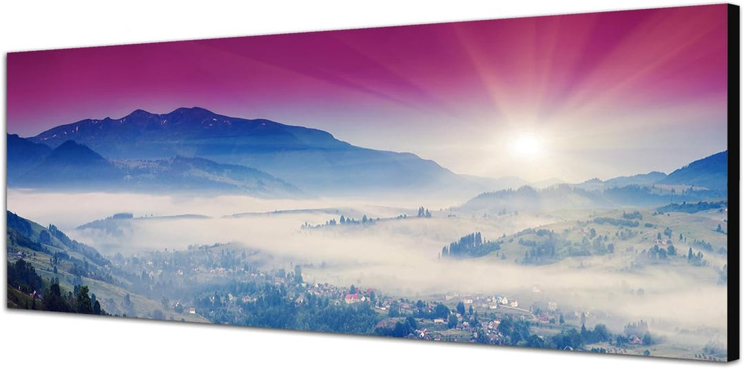 Paul Sinus Art Panoramabild auf Leinwand und Keilrahmen 120x40cm Ukraine Berge Nebel Sonnenuntergang