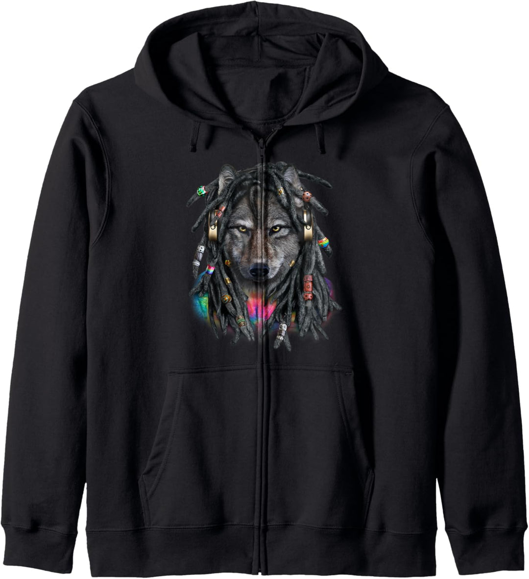 Grauer Wolf mit Reggae-Dreadlocks-Haaren Kapuzenjacke