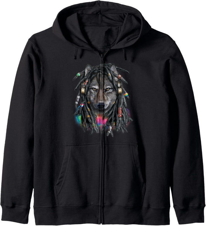 Grauer Wolf mit Reggae-Dreadlocks-Haaren Kapuzenjacke