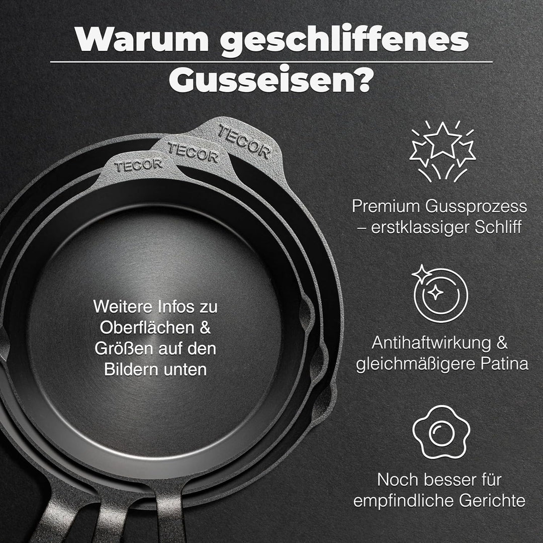 Gusseisenpfanne induktion 24 cm geschliffen, universell, natürlich - Langlebige Pfanne Gusseisen 24