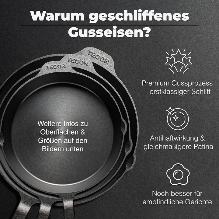 Gusseisenpfanne induktion 24 cm geschliffen, universell, natürlich - Langlebige Pfanne Gusseisen 24