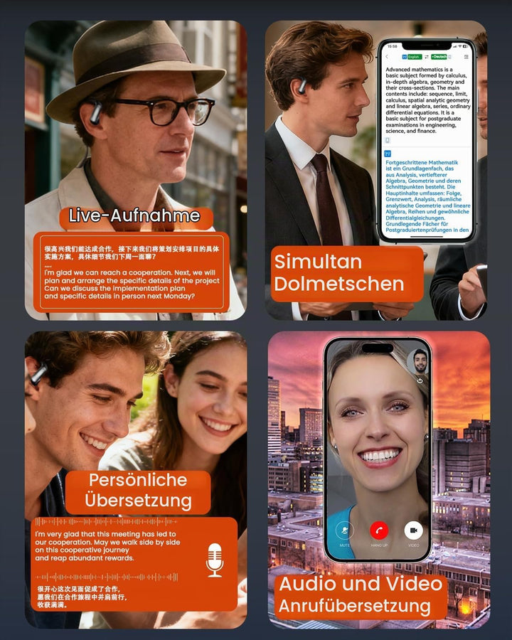 KI Übersetzer Kopfhörer, 4-in-1 Echtzeit Sprachübersetzer Kopfhörer 144 Sprachen mit App, Bluetooth