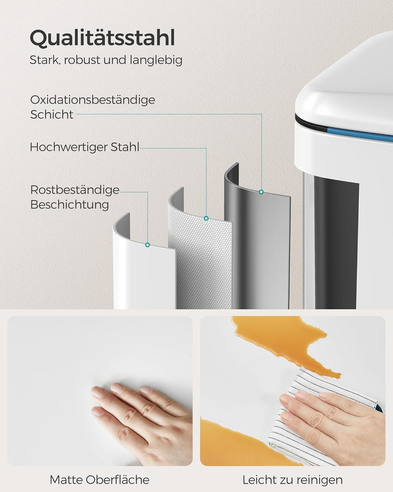 SONGMICS 40 L Mülleimer mit 2 Fächern, 2 x 20 L, Abfalleimer, Treteimer aus Metall, Inneneimer aus K