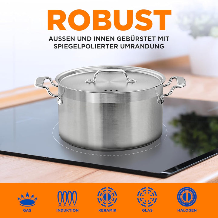 Suppentopf aus Edelstahl, 18/8 Lebensmittelqualität, robust, grosser Suppentopf für Eintopf, Eintopf