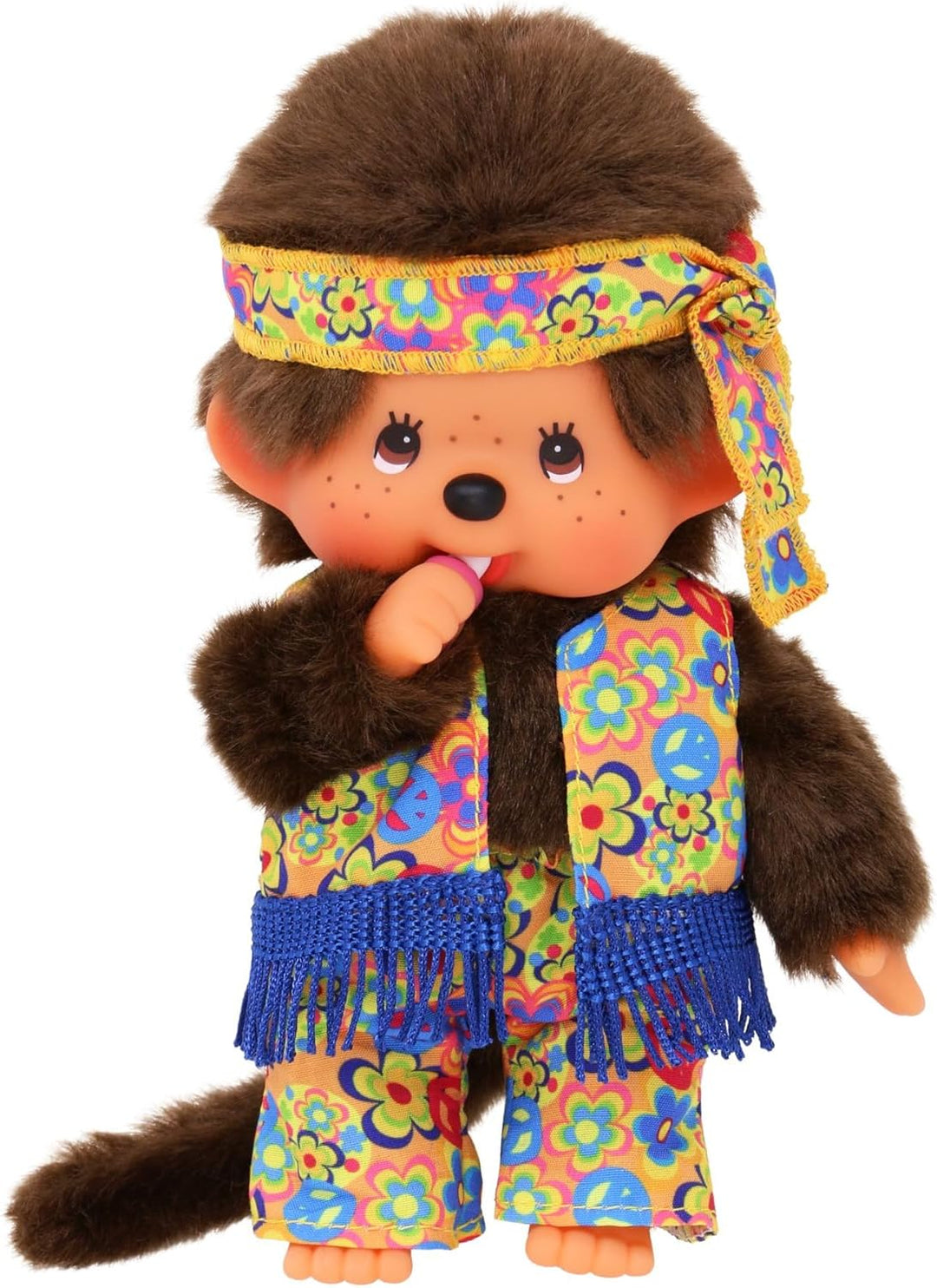 Sekiguchi 252886 - Original Monchhichi Junge Flower Power in Orange, Gelb und Blau, ca. 20 cm grosse