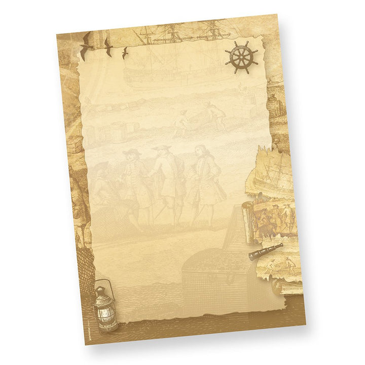 Briefpapier Piraten & Schatzkarte 500 Blatt beidseitig bedruckt A4 Schreibpapier Schiff maritim, 500