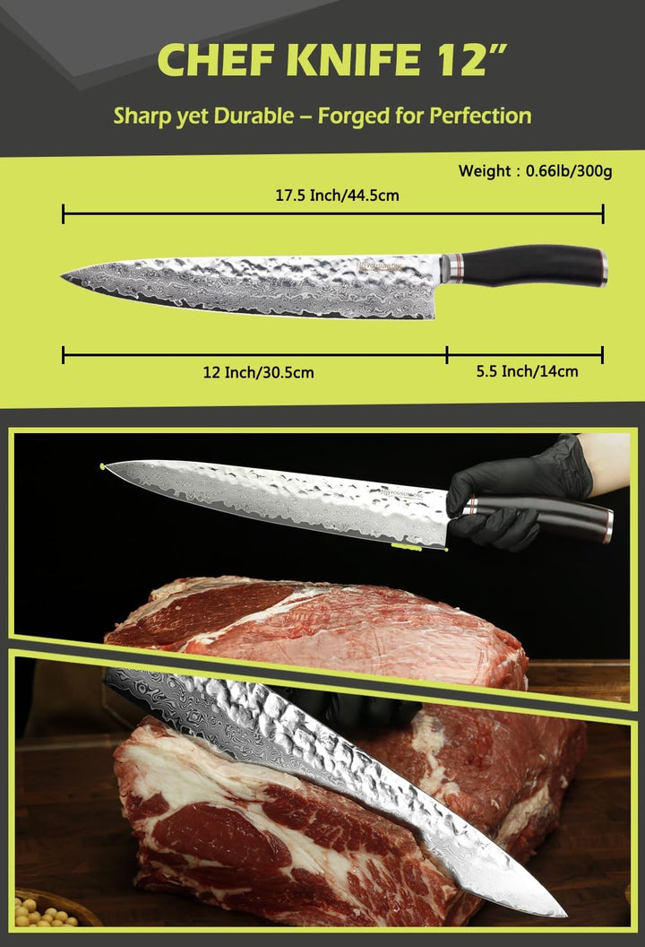 YOUSUNLONG Ebony Damastmesser Kochmesser Large - professionelles Kochmesser mit VG10 Damastklinge 30