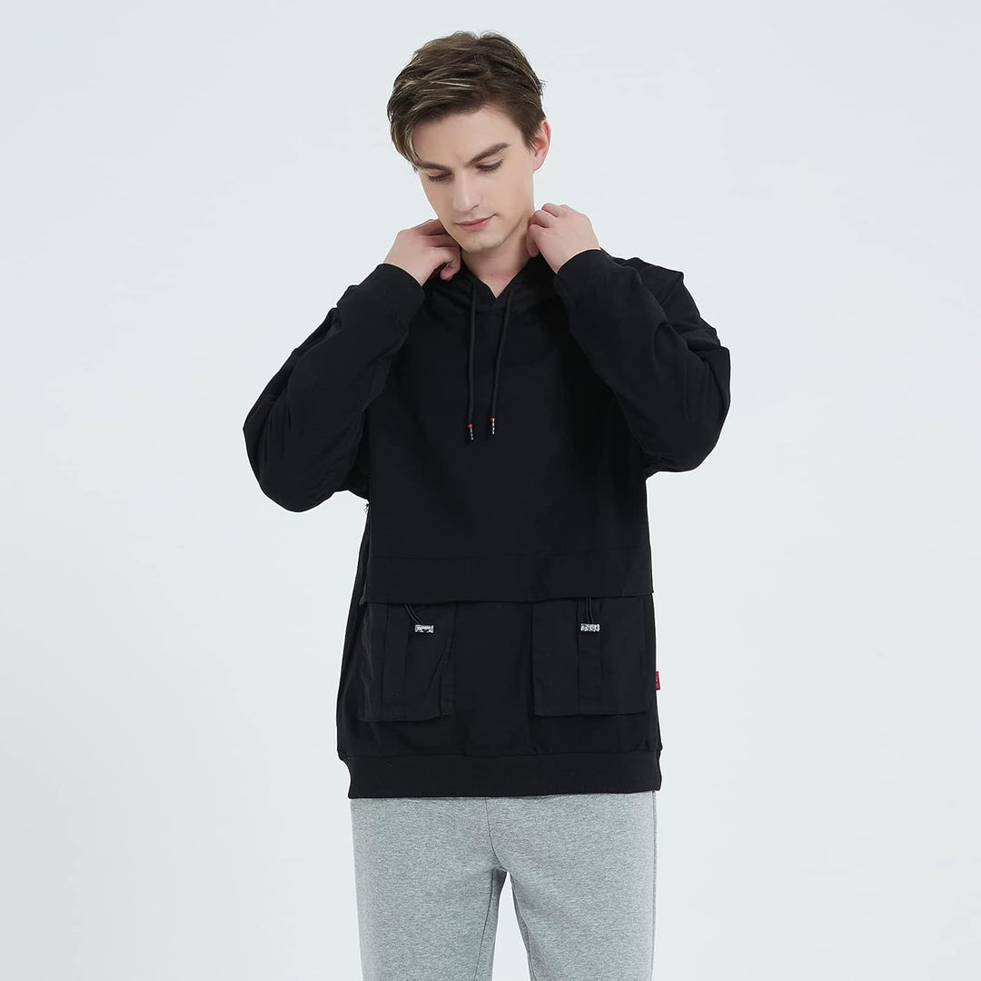 Herren-Kapuzenpullover, Kontrastfarbe, Patchwork, grosse Taschen XXL Wy2137black, XXL Wy2137black