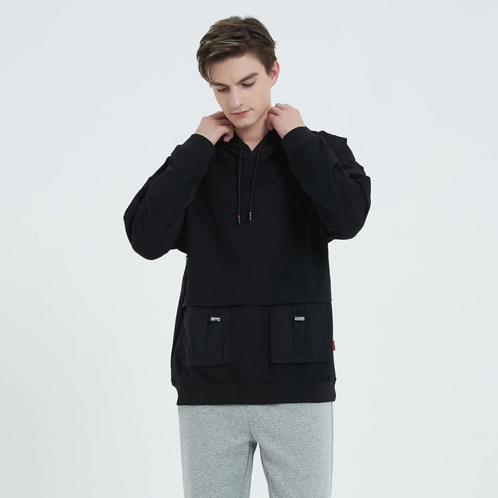 Herren-Kapuzenpullover, Kontrastfarbe, Patchwork, grosse Taschen XXL Wy2137black, XXL Wy2137black