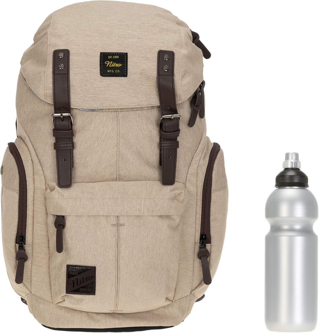 Rucksack Nitro Daypacker Alltagsrucksack Laptop Fach Schulrucksack Vintage + Flasche (Almond), Almon