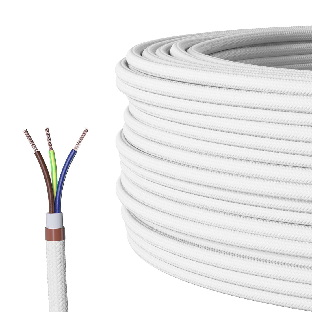 Textilkabel für Lampe, Stoffkabel 3-adrig (3x0,75mm²), Weiss - 5 Meter 5 Meter Weiss, 5 Meter Weiss