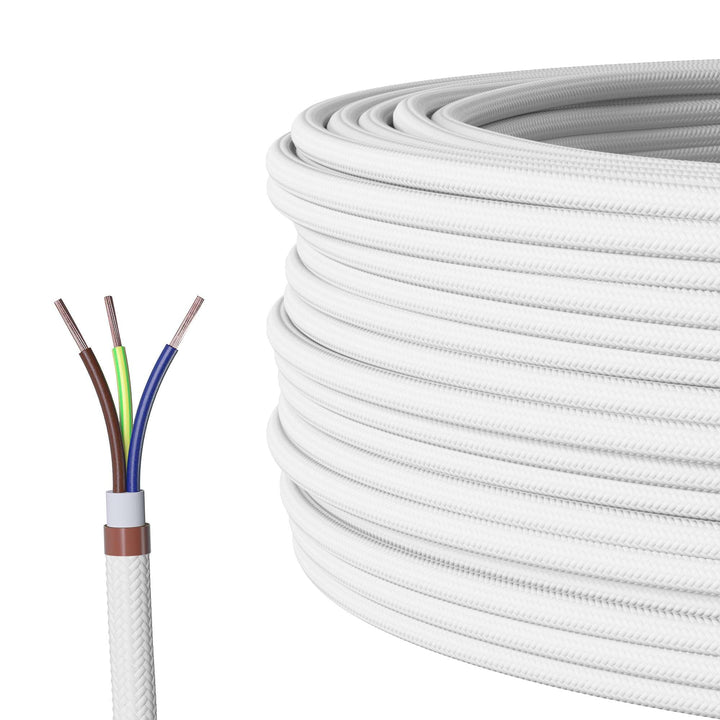 Textilkabel für Lampe, Stoffkabel 3-adrig (3x0,75mm²), Weiss - 5 Meter 5 Meter Weiss, 5 Meter Weiss