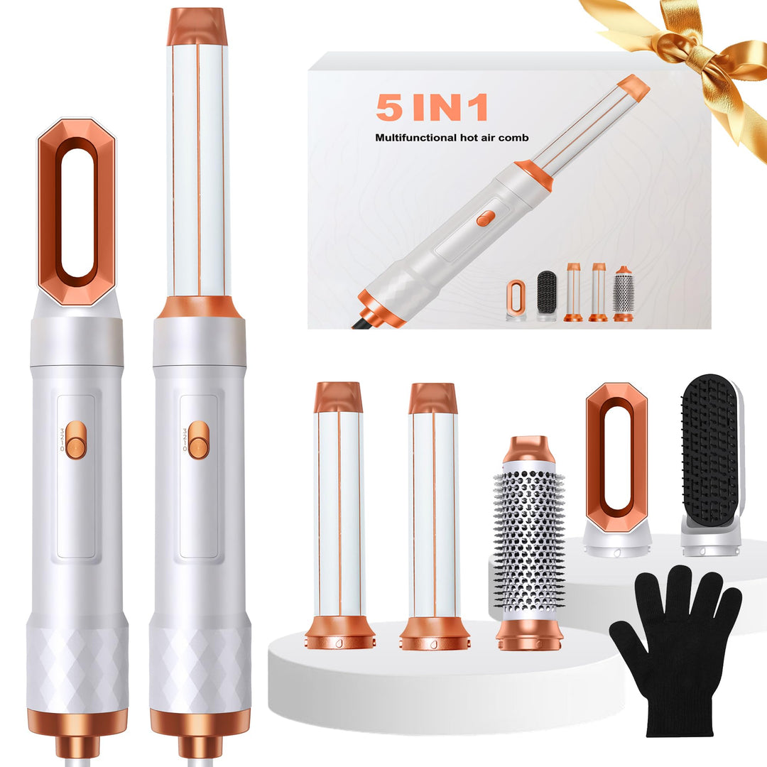 Hairstyler 5 in 1 Hair Styler Set, Haarstyler mit Luft Lockenstab Föhn Thermal Brush Glättbürste, Mu