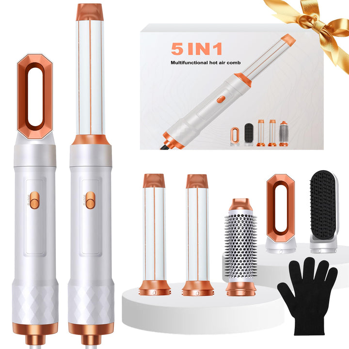 Hairstyler 5 in 1 Hair Styler Set, Haarstyler mit Luft Lockenstab Föhn Thermal Brush Glättbürste, Mu
