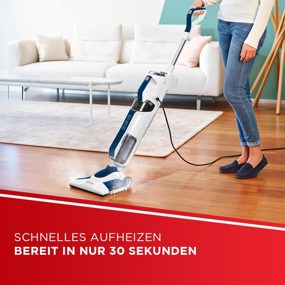 POLTI Steam Cleaner Vacuum Vaporetto 3 Clean_Blue, 1800 Watt, 5 kg, Weiss/Blau, beutellos, 3 Dampfei