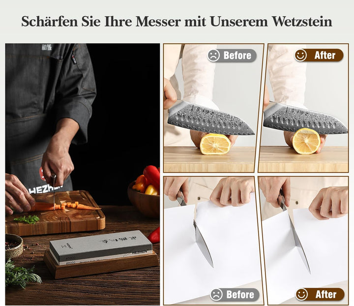 HEZHEN Doppelseitiger Abziehstein, Gross Weisskorund Schleifstein Wetzstein, Professionell Messersch