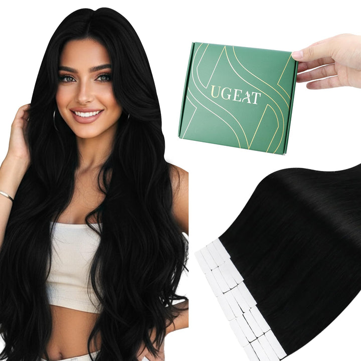 Ugeat Echthaar Extensions Tape 55cm Schwarz Echthaar Tape Extensions Echthaar Tape Schwarz Haarverlä